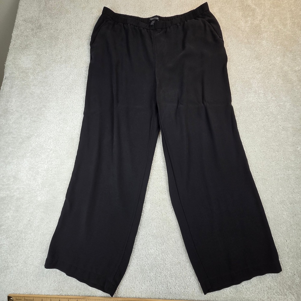 Eileen Fisher Womens Black 100% Silk Wide Leg Elastic Waist Pants Size Large